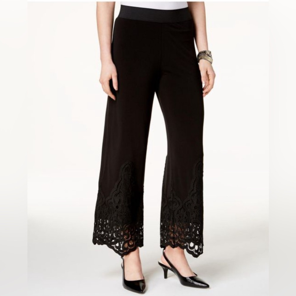 Alfani Black elastic waist pull on pants with embroidered trim.